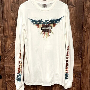 Harley Davidson Long Sleeve Logo Graphic‎ Tee White Medium